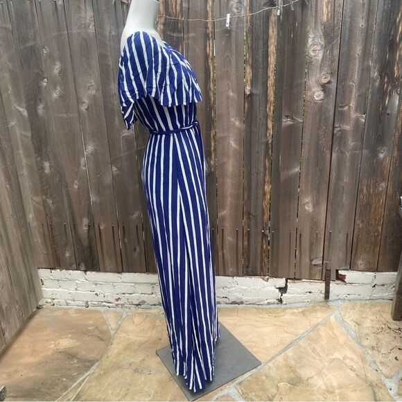 Alice and Olivia Striped Maxi Dress Grazi Off The Shoulder Blue size 6 - Picture 8 of 13